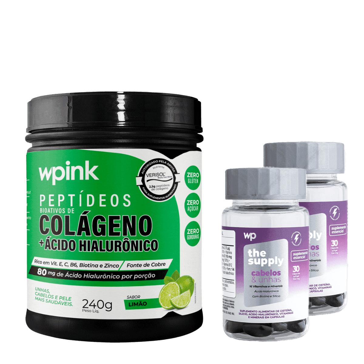 colágeno de limão - 240g + 2 cabelos e unhas - wp