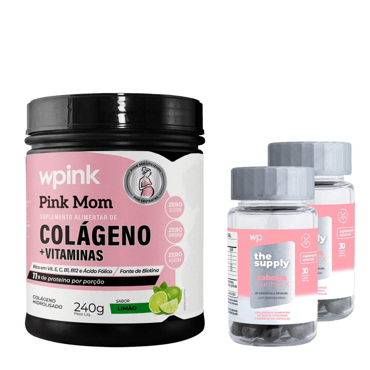 colágeno pink mom de limão - 240g + 2 cabelos e unhas X - wp