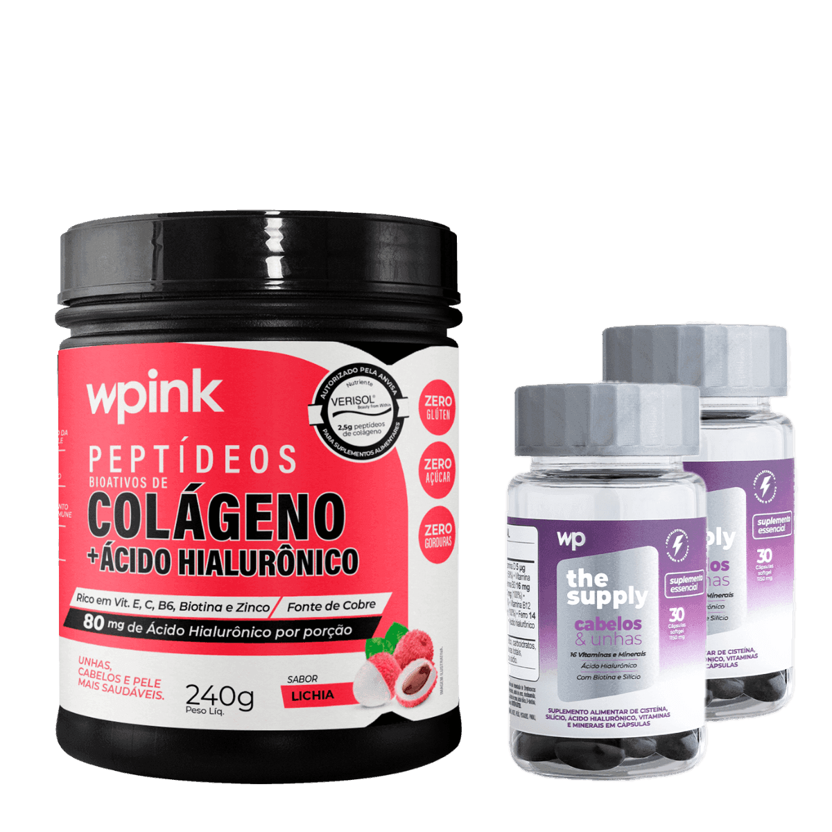colágeno de lichia - 240g + 2 cabelos e unhas - wp