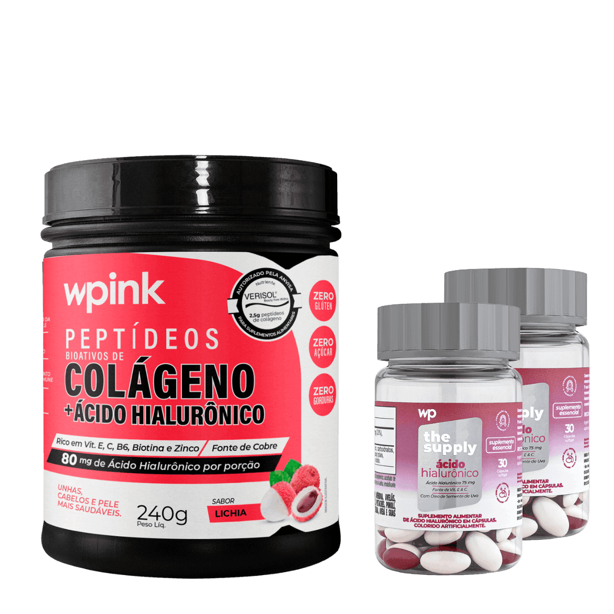 colágeno de lichia - 240g + 2 ácidos hialurônicos - wp