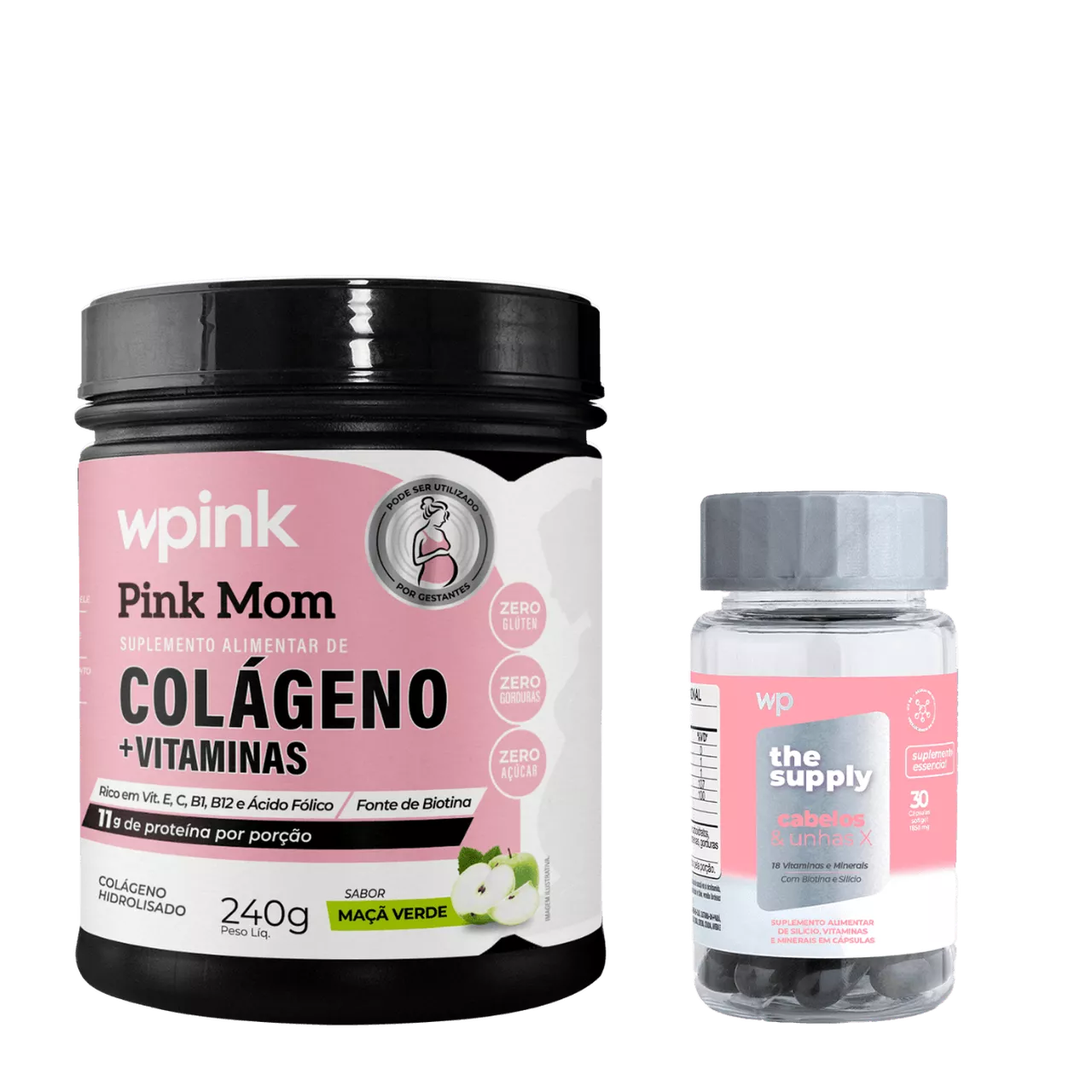 colágeno pink mom de maçã verde - 240g + cabelos e unhas x - wp