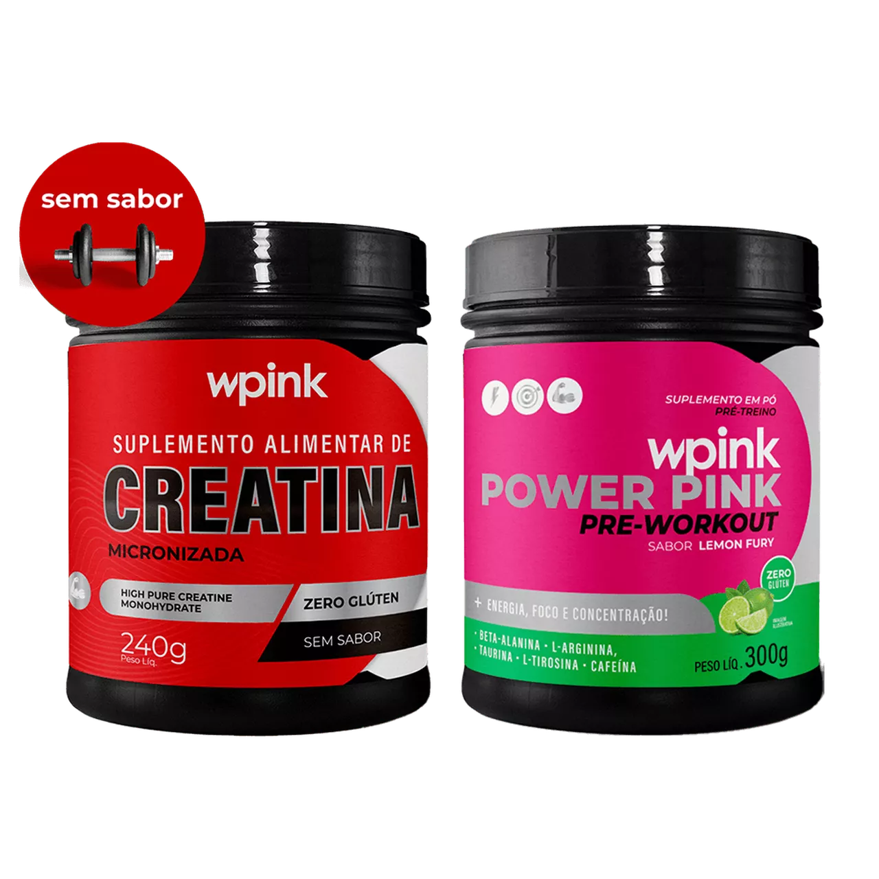 creatina sem sabor 240g - super power pink de limão - pré-treino – 300g