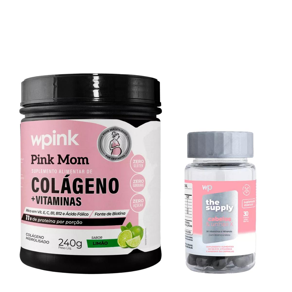 colágeno pink mom de limão - 240g + cabelos e unhas x - wp