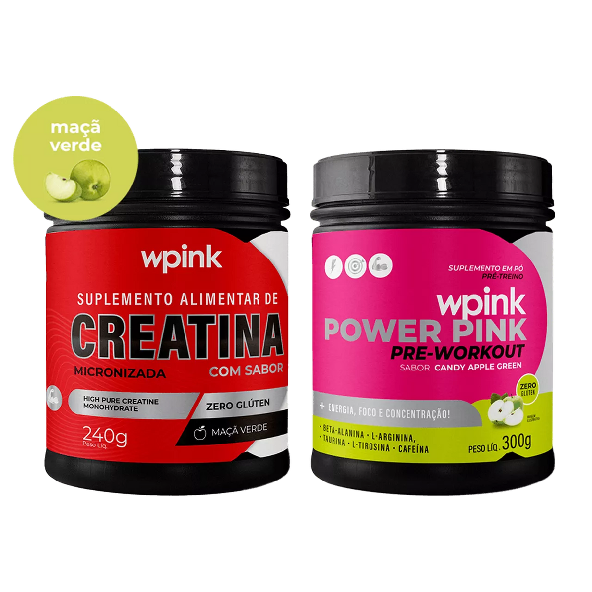 creatina maçã verde 240g - super power pink de maçã verde - pré-treino – 300g