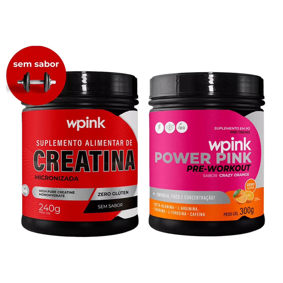 creatina sem sabor 240g - super power pink de laranja - pré-treino – 300g