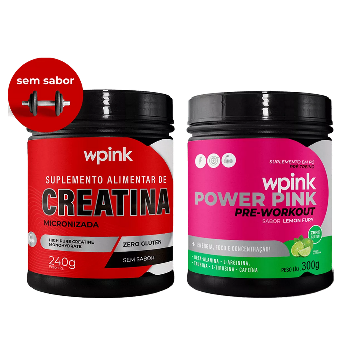 creatina sem sabor 240g - super power pink de limão - pré-treino – 300g